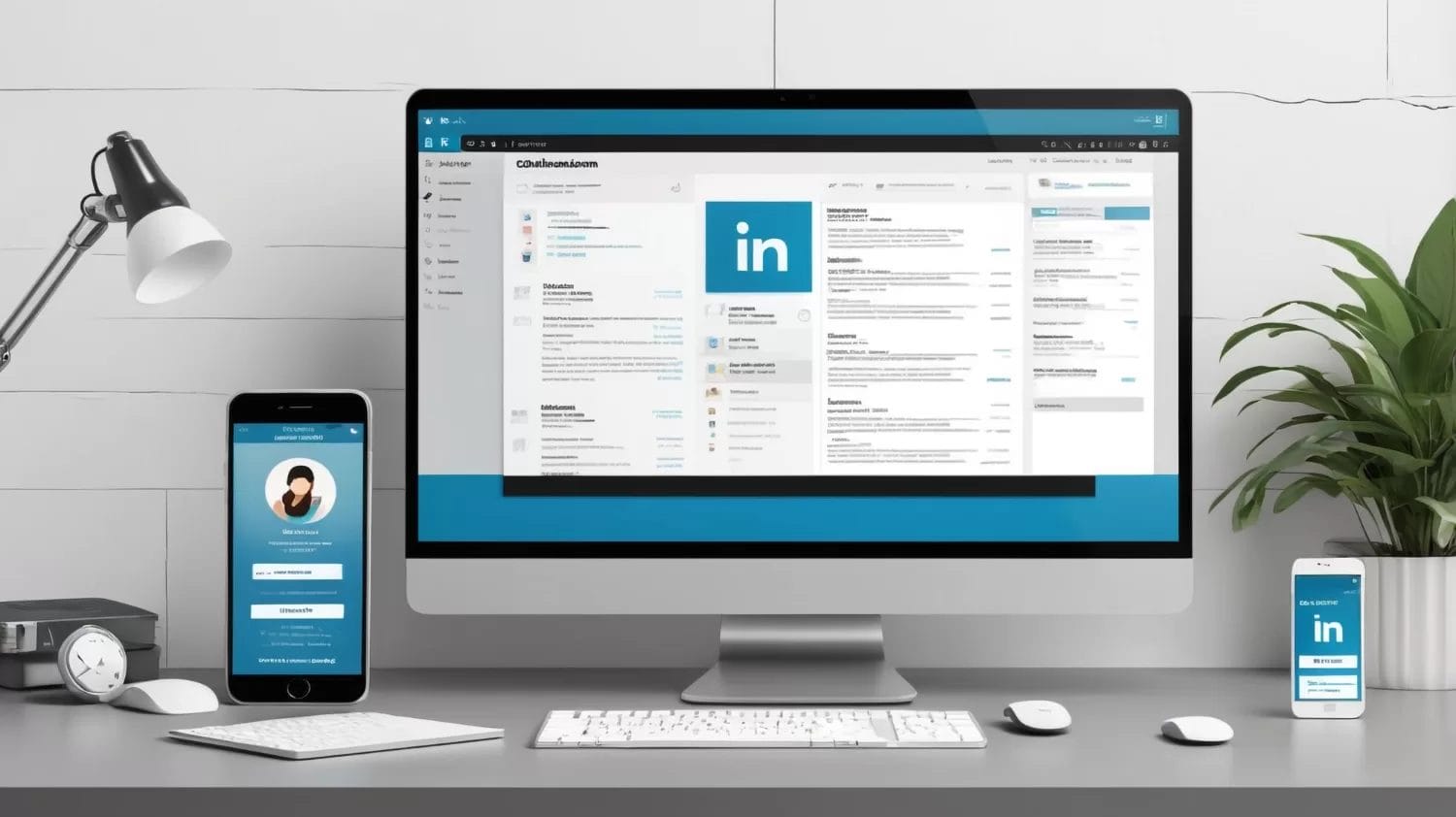 LinkedIn on a desktop and mobile phone